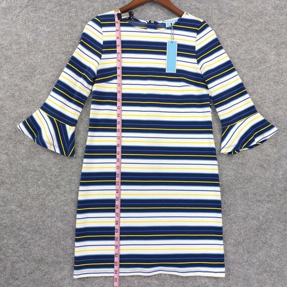 Draper James Dress Sz XS Bell Sleeve Stripe Zipper Casual Fit Flare Mini Career - Picture 7 of 15